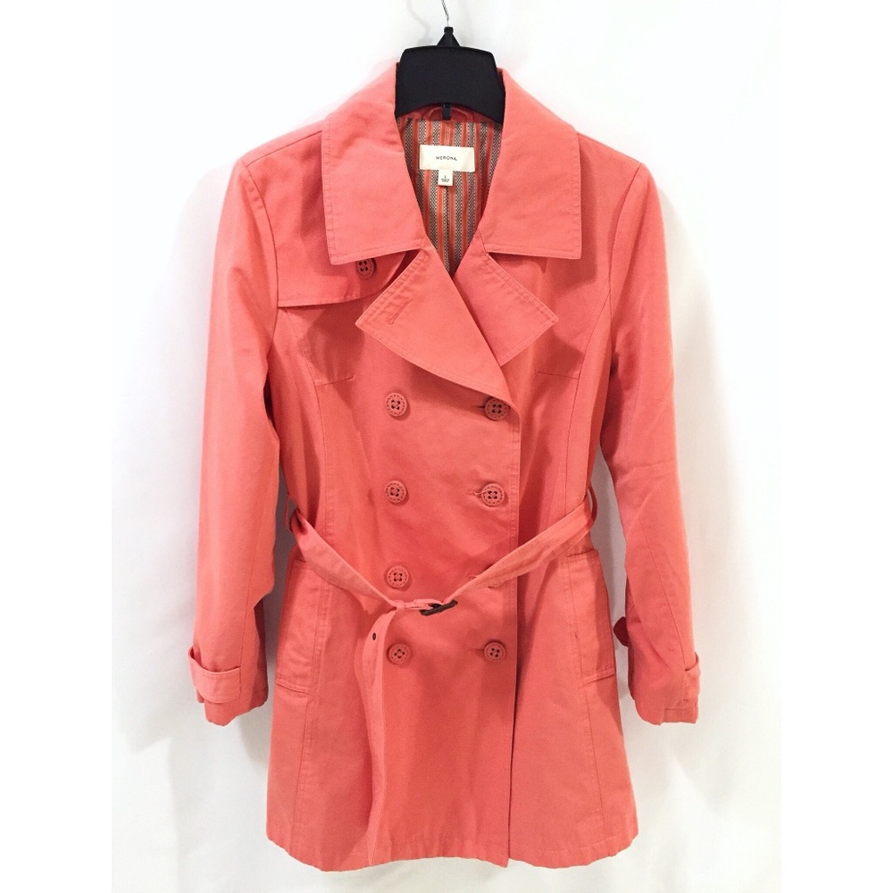 Merona Trench Coat Belted Jacket Salmon Pink Large
